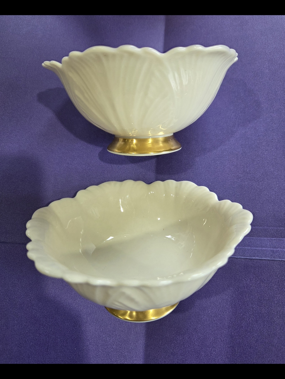 Lenox Cream Scalloped Porcelain Cabbage Bowls with 24k Gold Accent